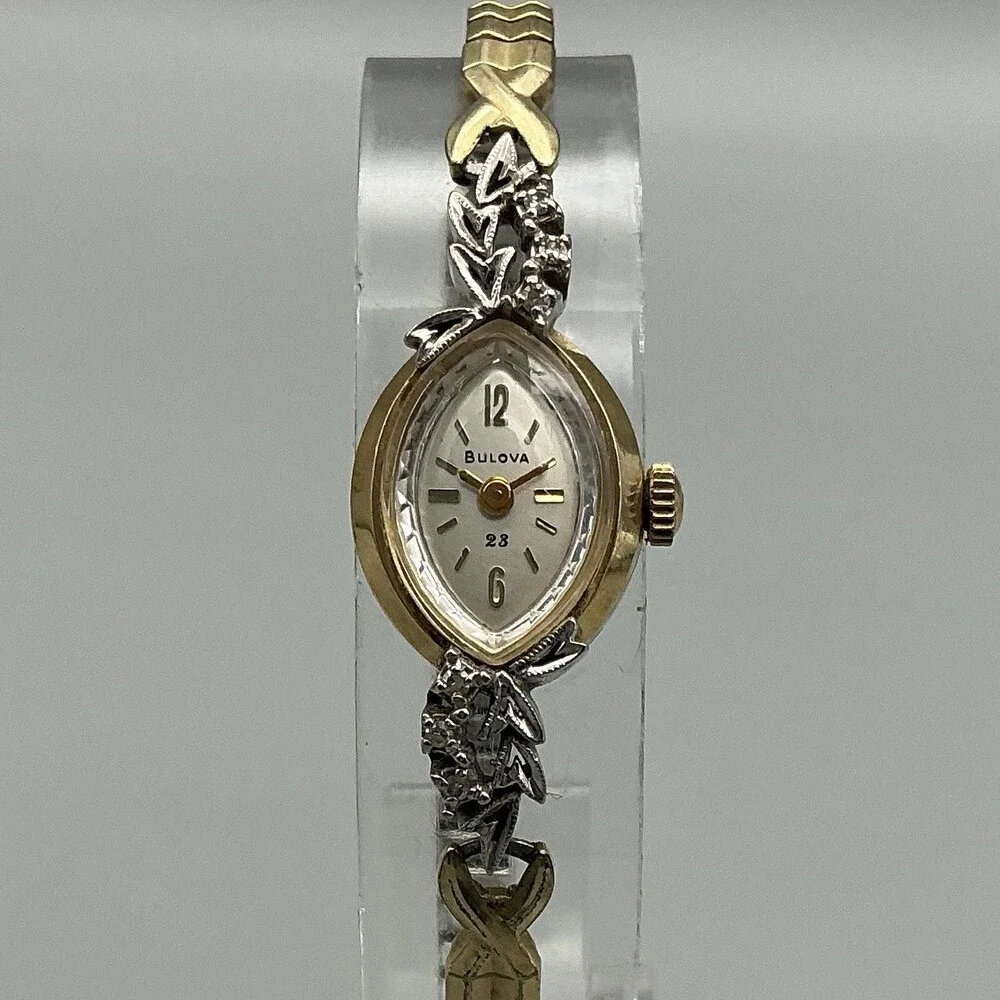 Vintage Bulova La Petite OV 23 Watch Womens 13mm 14K Gold Diamond Manual Wind